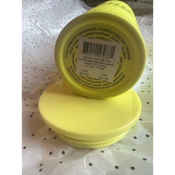 New Starbucks Winter 2024 Yellow Soft Touch Geometric SS Cold Cup 24oz - Picture 6 of 8
